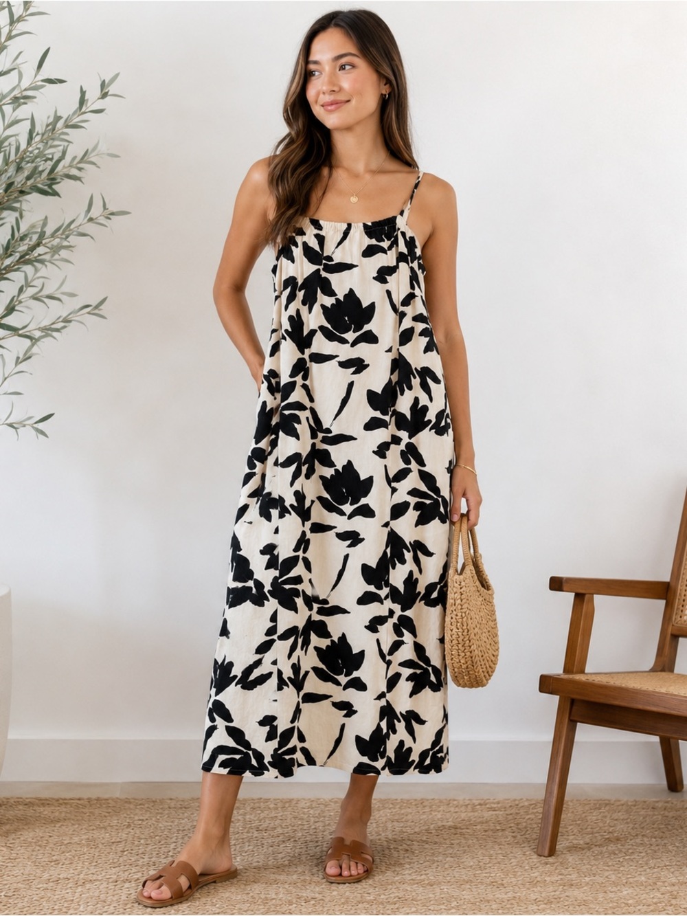 A New Day Black & Cream Floral Summer Dress